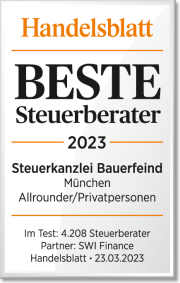 Auszeichnung vom Handelsblatt 2022 Doppelte Haushaltsfuehrung BesteSteuerberater2023 Steuerkanzlei Bauerfeind Handelsblatt